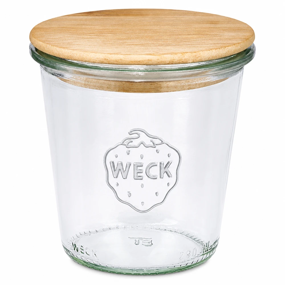 WECK tuimelpot 290ml hoog RR80 met houten deksel Inmaakpot Glazen pot met houten schroefdop