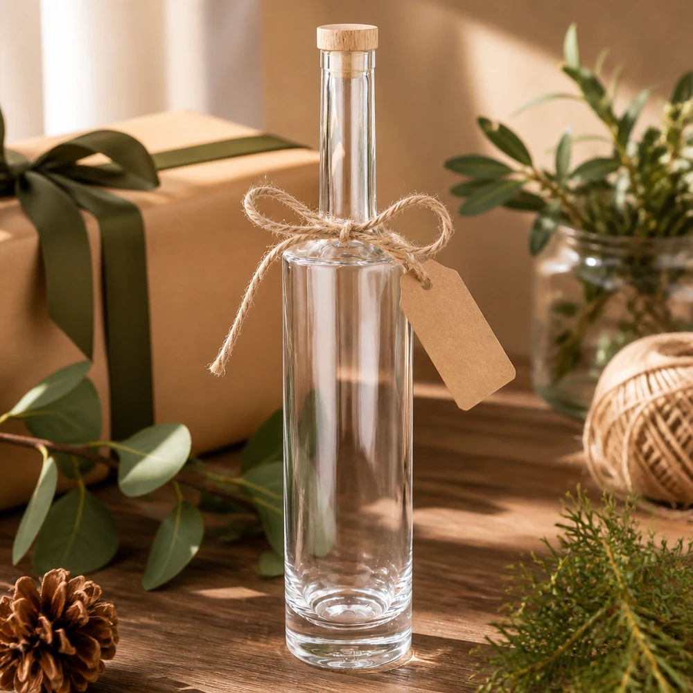 500 ml glazen fles Rosa met houten handgreepkurk UNiTWIST® 500ml Glasflasche Rosa als Geschenkverpackung mit Jute-Schleife Kraftpapier-Anhänger in natürlicher Deko