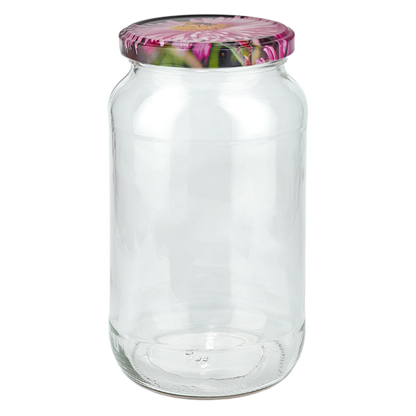 1062ml rond glas met BasicSeal deksel Bloemen decor UNiTWIST