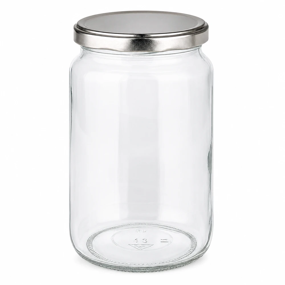 795ml rond glas met BasicSeal deksel zilver UNiTWIST 795 ml ronde pot met zilveren BasicSeal deksel - lege inmaakpot met metalen deksel voor inmaken en bewaren