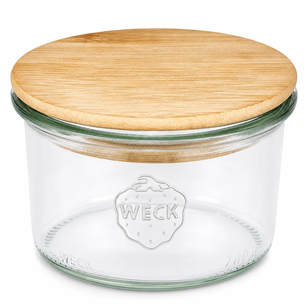 WECK 200ml RR80 mason jar met bamboe houten deksel Transparante ronde mason jar voor keuken en opslag