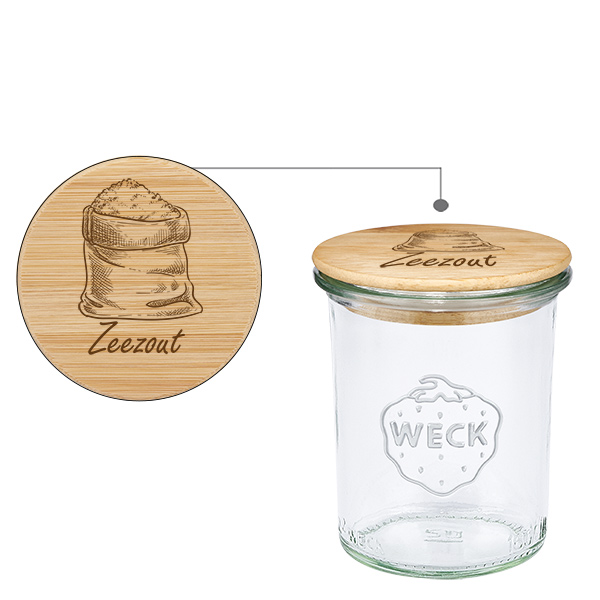 Houten dekselset "Zeezout" met WECK bekers 160ml