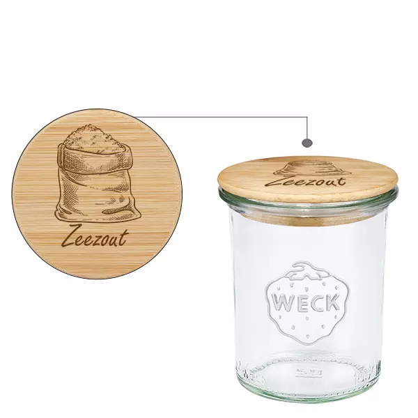 Houten dekselset "Zeezout" met WECK bekers 160ml Houten dekselset "Zeezout" met WECK bekers 160ml