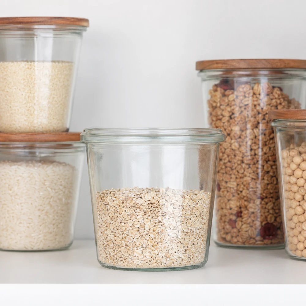 WECK RR40-pot van 35 ml WECK Sturzglas 35ml RR40 mit Holzdeckel zur stilvollen Aufbewahrung von Gewürzen und kleinen Lebensmitteln in der Küche