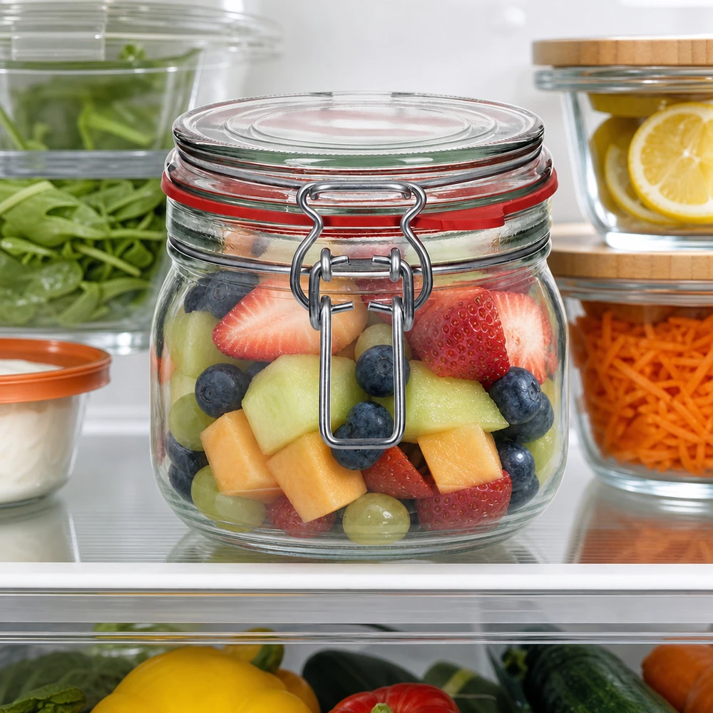Grote voorraadpot van 634 ml met draaidop, perfect voor fruitsalade en vers fruit