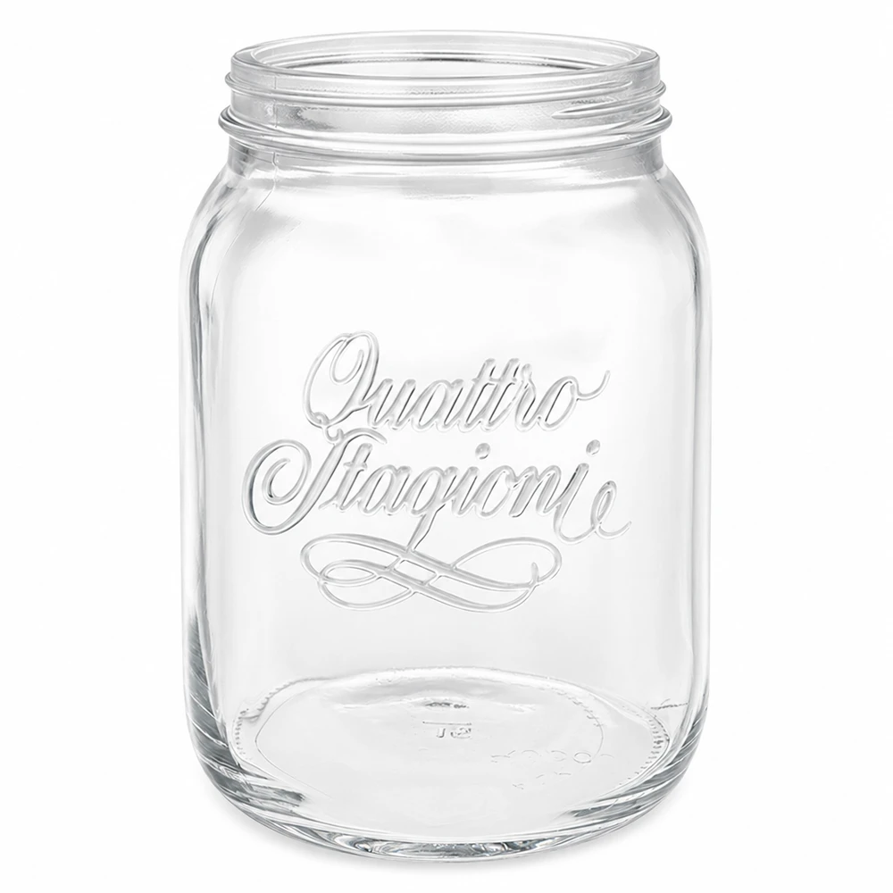 Huishoudpot Quattro Stagioni 2000ml met logo Inmaakpot transparant zonder deksel op witte achtergrond