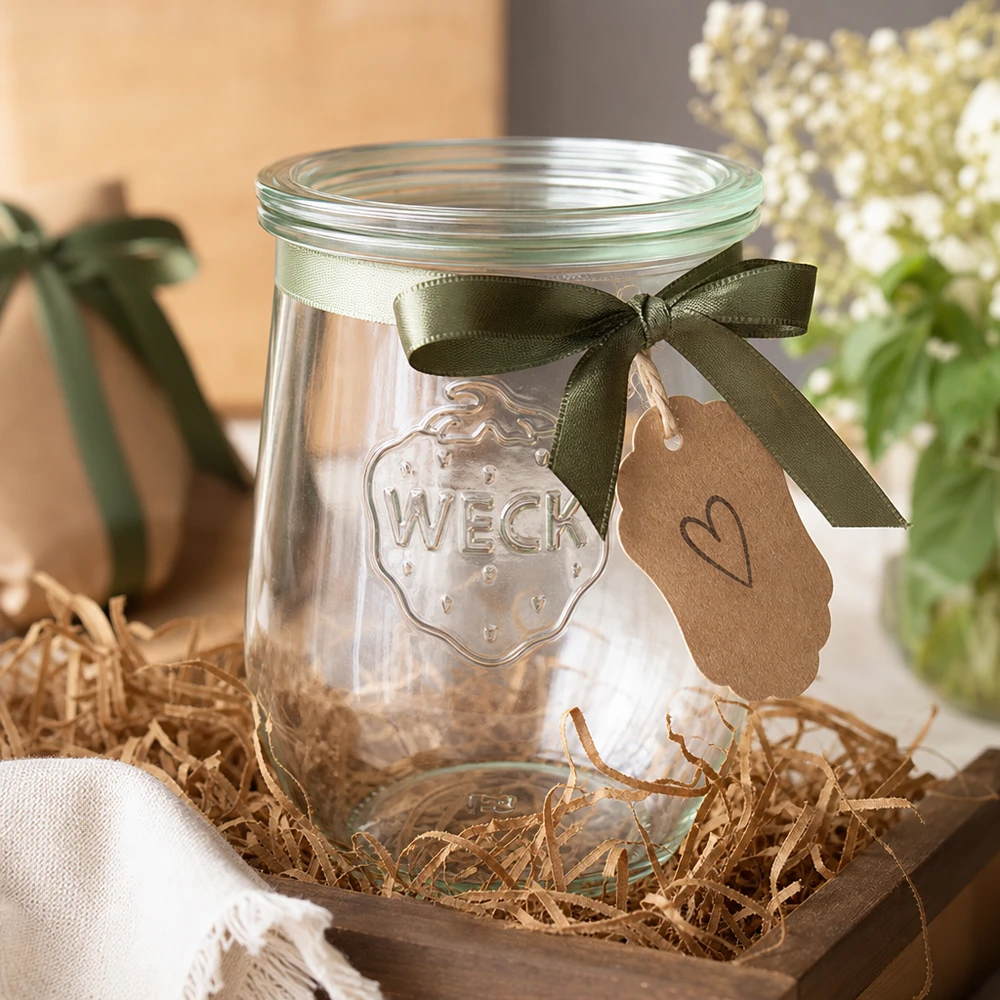1062ml tulpenglas met glazen deksel WECK RR100 WECK tulp pot 1062ml RR100 glazen deksel geschenkdoos groene strik hanger ambachtelijke materiaal decoratie