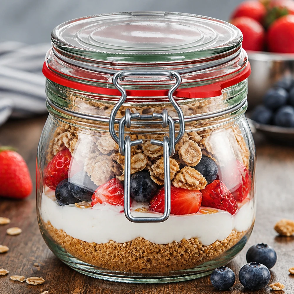 Inmaakpot van 634 ml met draaideksel, perfect voor overnight oats en muesli-creaties