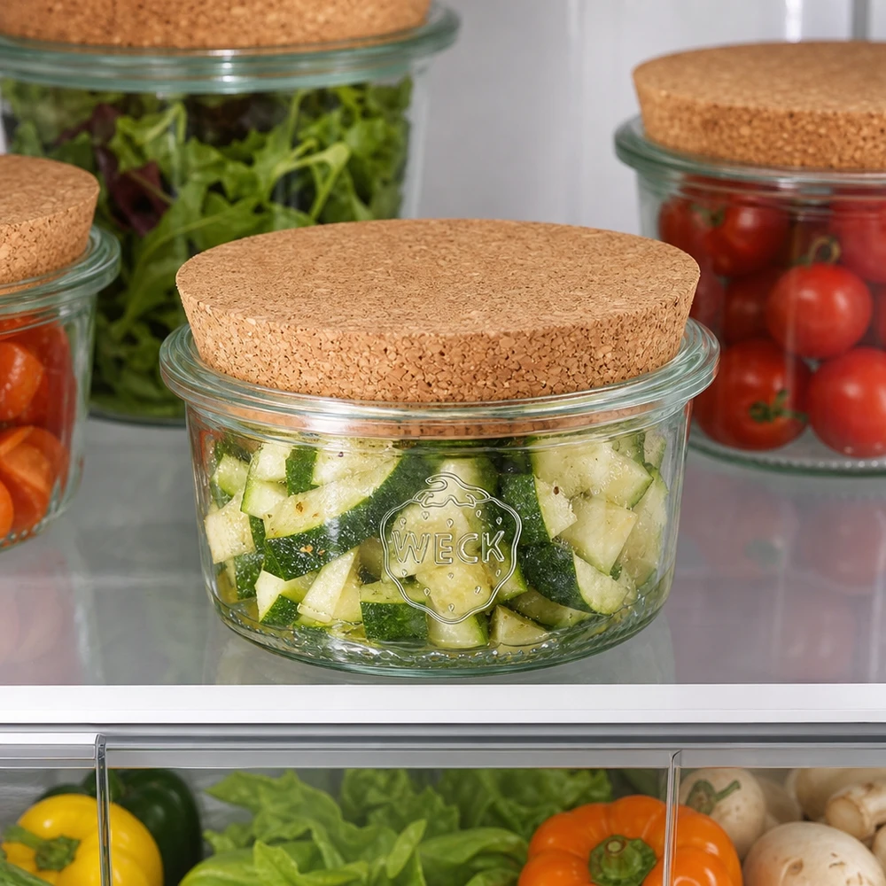 165ml stortglas WECK RR80 met kurk WECK pot 165ml RR80 kurkdeksel koelkast groenten komkommers tomaten salade vers opslag Maaltijdvoorbereiding
