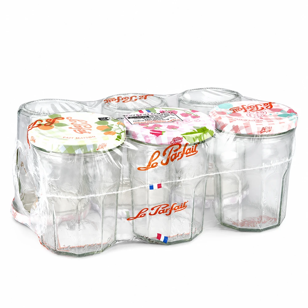 Le Parfait® Jam 385 ml Ø82 mm confituurpot Le Parfait Jam bekers 385ml in een pak van 6 met kleurrijke krimpverpakte schroefdeksels