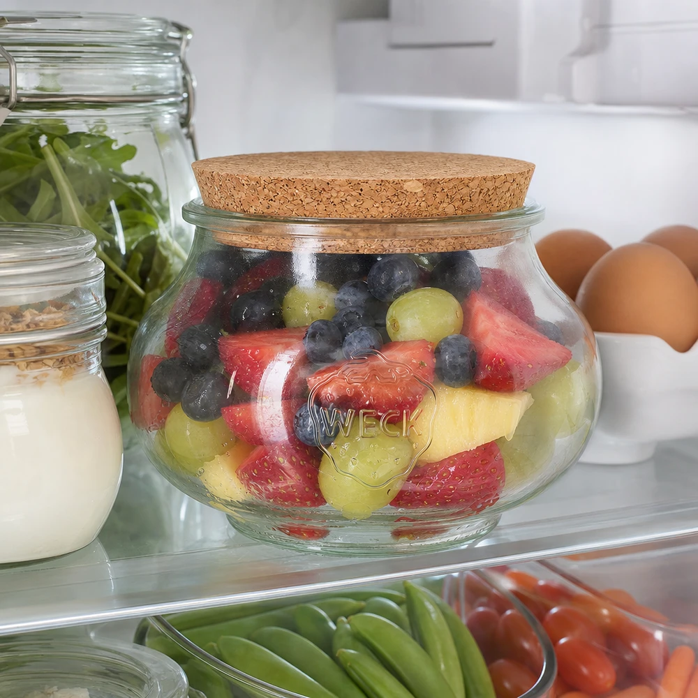 WECK RR100 Sieradenpot 1062ml Koelkast Fruitsalade Bessen Druiven Aardbeien Kurksluiting Houdt vers