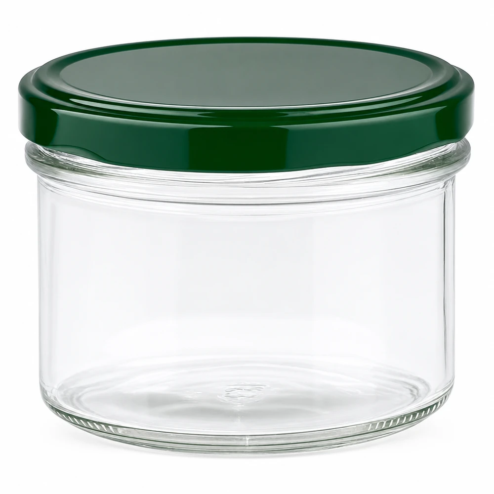 225 ml mason jar met groen BasicSeal deksel UNiTWIST transparante pot voor jam en conserven
