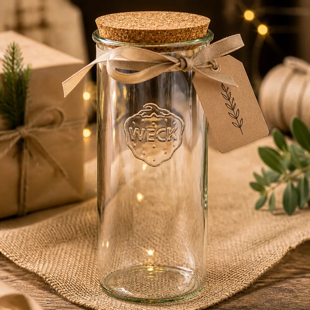 1500ml stortglas WECK RR100 met kurk WECK bekers 1500ml RR100 leeg met kurk geschenkverpakking bruin lint label kerstdecoratie