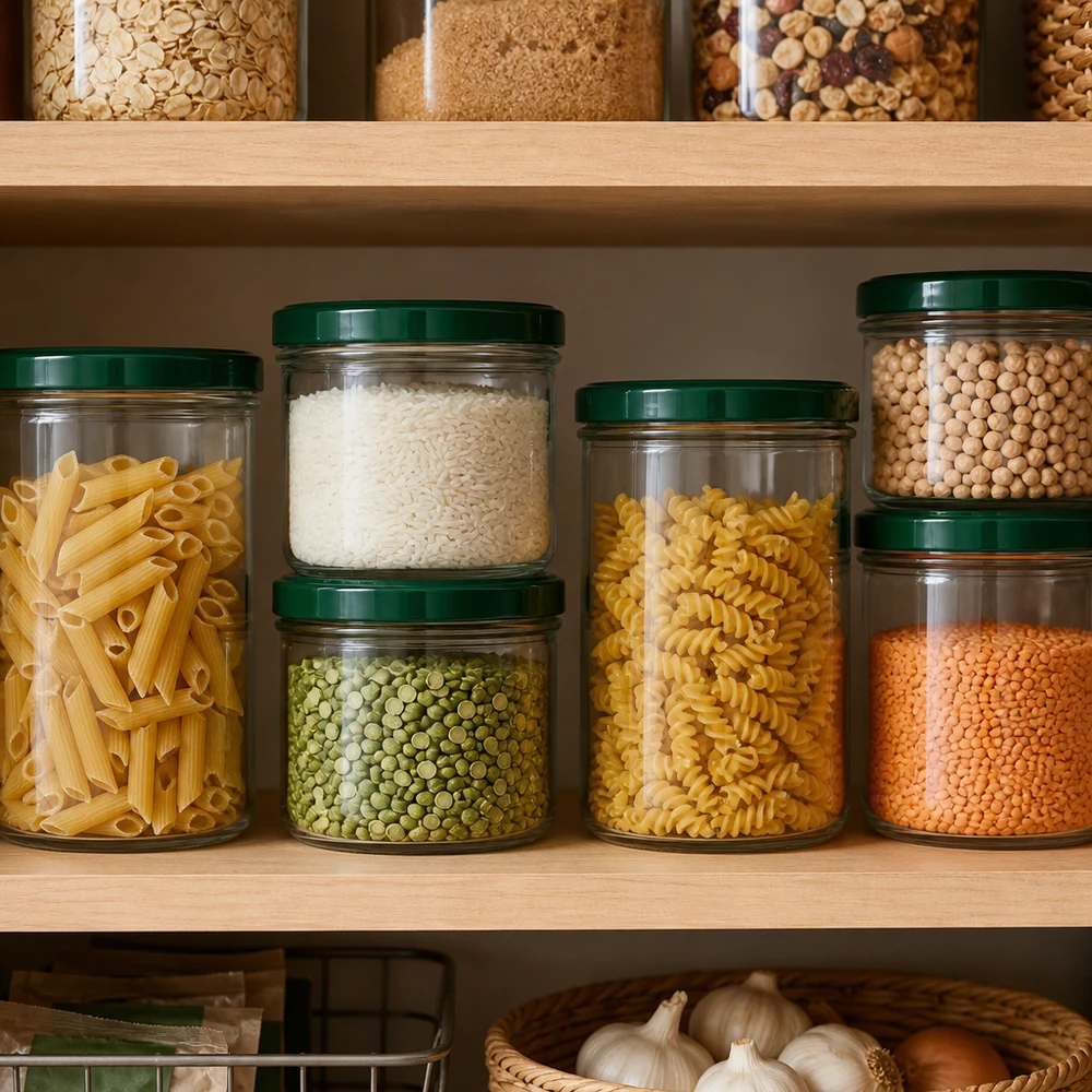 225ml glazen pot groen deksel voorraadkast opslag rijst pasta peulvruchten georganiseerd